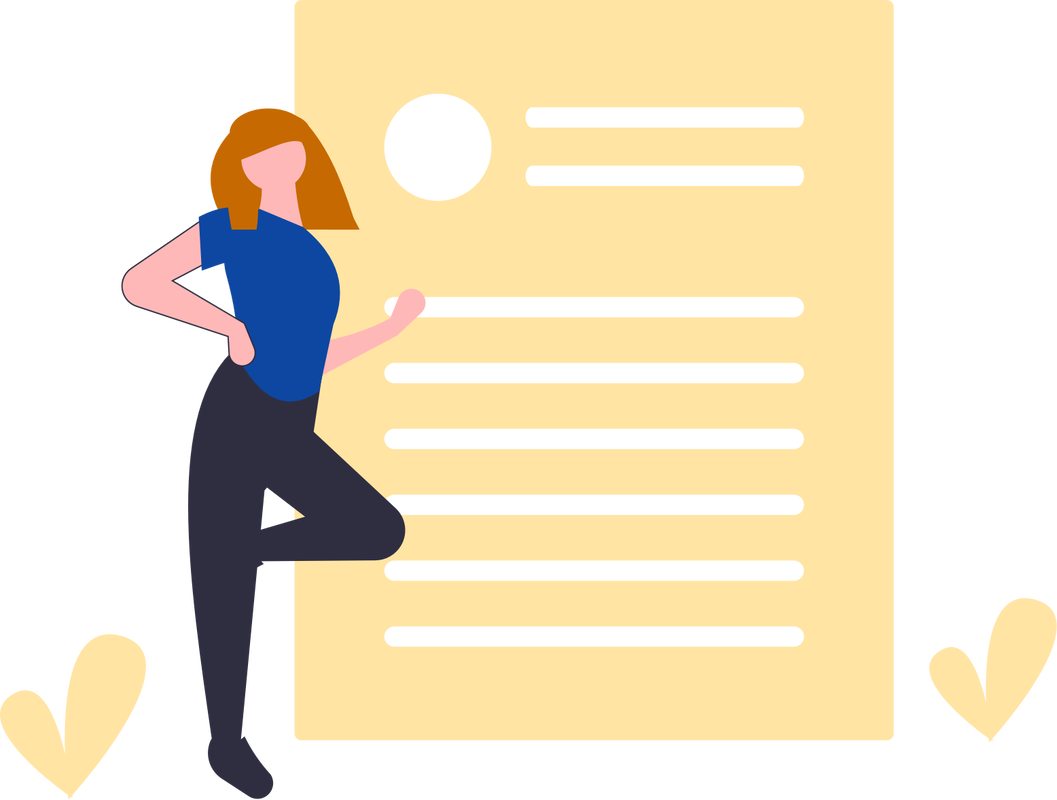 Abstract illustration of girl standing in front of document